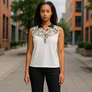 Numph Women's Sleeveless White Shirt Top Geometric Size 4 - 6 US 10 UK 37 EU